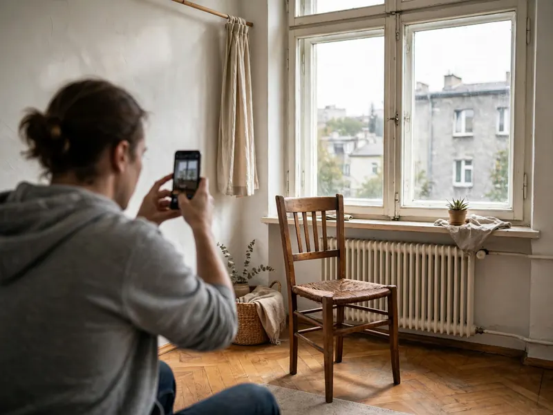 Fotografowanie fotela telefonem przed wystawieniem ogłoszenia